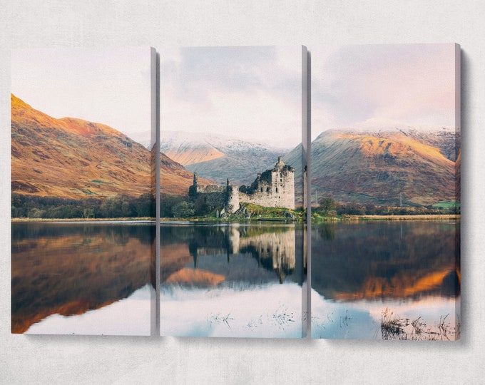 Kilchurn Castle, Loch Awe Scotland Canvas Eco Leather Print, Made in Italy!