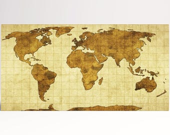 Vintage World Map PETA Approved Eco Leather Canvas Triptych or Single Wall Art