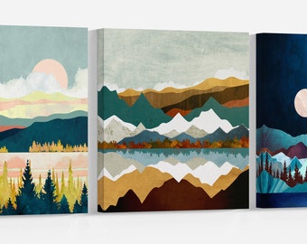 Nordic Landscape Sun Triptych PETA Approved Eco Leather Scandi Wall Art 3 Panel