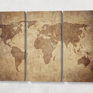 Große braune Grunge Weltkarte Leinwand Wand Kunst Leder Druck, Made in Italy!