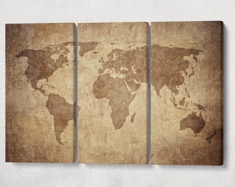 Brown Grunge World Map PETA Approved Faux Leather Wall Art