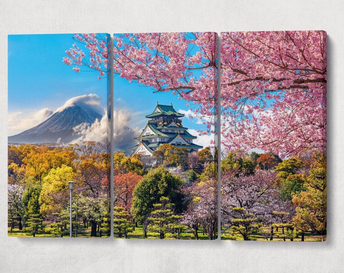 Osaka Castle and Mount Fuji in Spring Canvas Leather Print