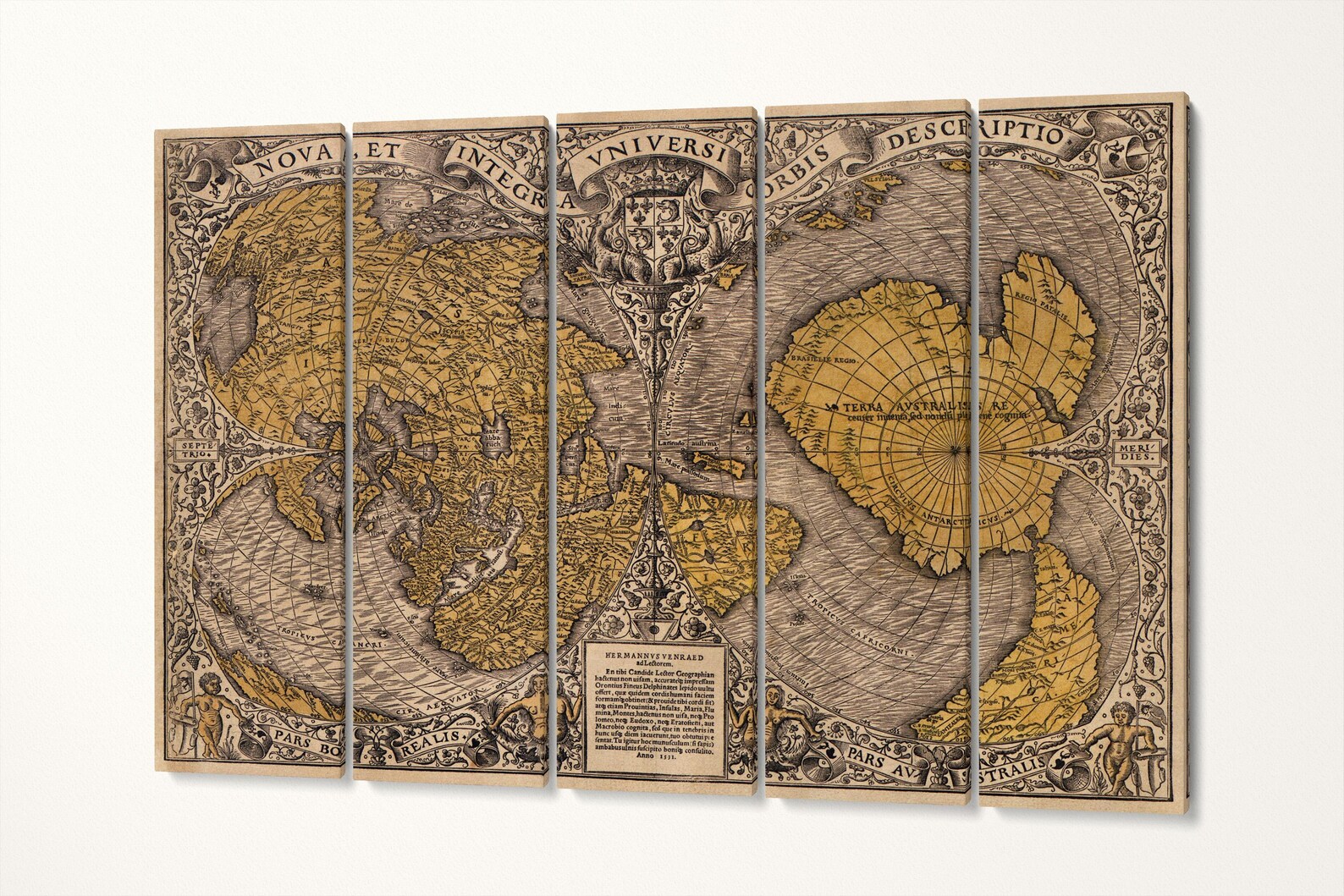 Reproducción de un mapa del mundo vintage de Oronce Finé de 1531, arte ...