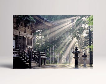 Koyasan Temple Sunrays Japan PETA Approved Eco Leather Canvas Zen Triptych Wall Art