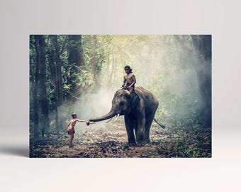 Cambodia Wild Elephant PETA Approved Faux Leather Canvas Wall Art