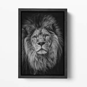 Lion Black and White Closeup Canvas Wall Art Home Decor Eco Leather Print, Made in Italy!