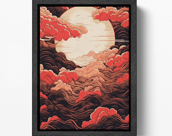 Red Skies Dance of Clouds Canvas Wall Art Eco Leather Print, Made in Italy!