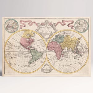 Antique World Map Mappa Totius Mundi 18th Century Eco Leather Wall Art Multi Panel