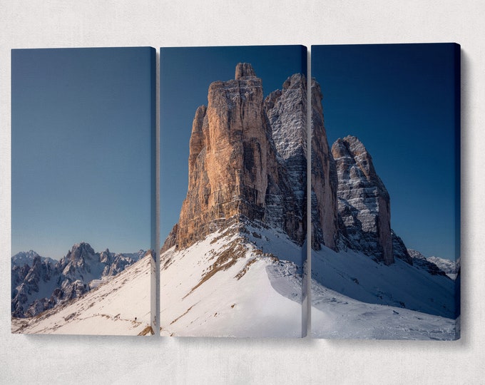 Mountains Three Peaks of Lavaredo Dolomite Alps Italy Mountains Wall Art Canvas Eco Leather Print, Made in Italy!