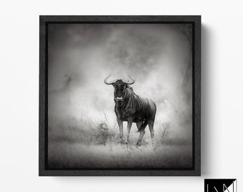 Blue Wildebeest in Rainstorm Leather Print/Wild Animals Print/Large Wall Art/Large Wall Decor/Home Décor/Made in Italy/Better than Canvas!