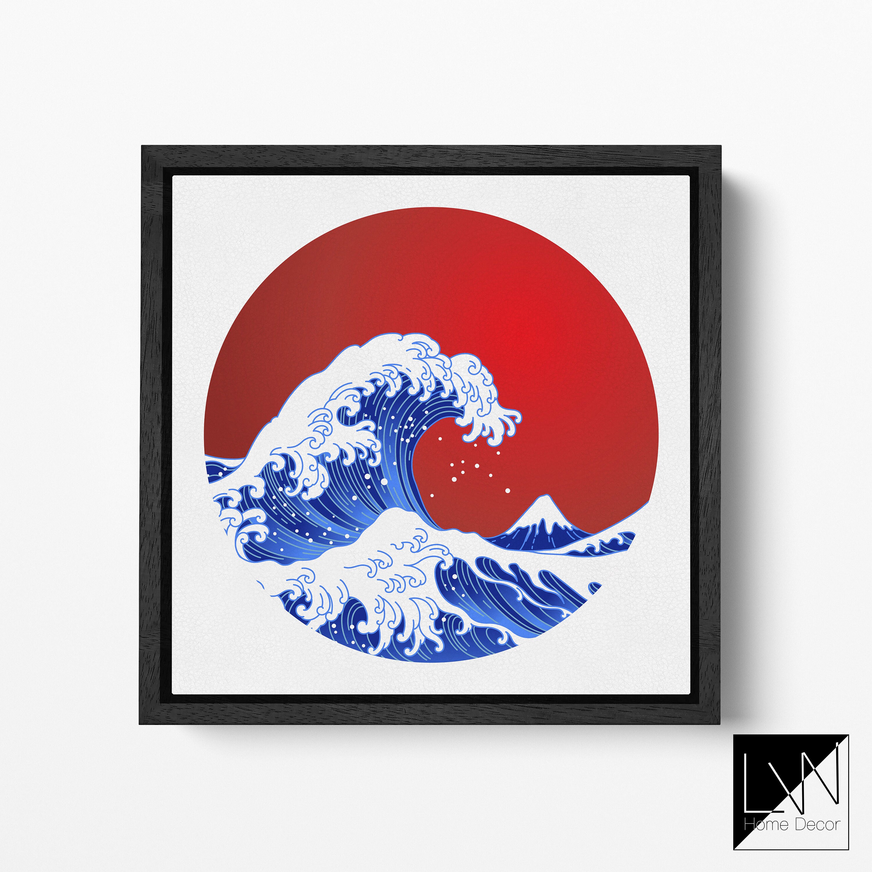 The Great Wave Off Kanagawa Japanese Wave Square Framed Canvas Wall Art