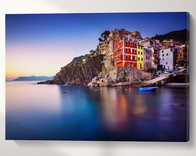 Riomaggiore Cinque Terre Liguria Wall Art Canvas Eco Vegan Leather Print, Made in Italy!