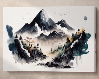 Minimalist Japan Landscape Vegan Leather Framed Canvas Art