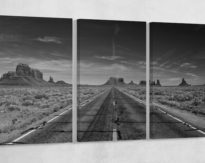 Monument Valley Road B&W Leather Print/Wall Art/Wall Decor/Extra Large Print/Multi Panel Print/Monument Valley Print/Better than Canvas!