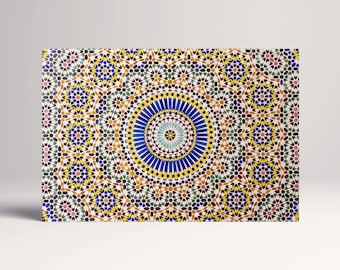 Moroccan Mosaic Leather Wall Art: Geometric Oriental Print