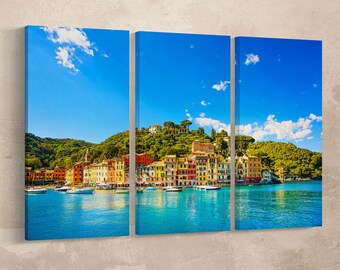 3 Pieces Portofino, Genova, Liguria, Italy Leather Print/Wall Art/Wall Decor/Multi Panel Print/Extra Large print/Better than Canvas!