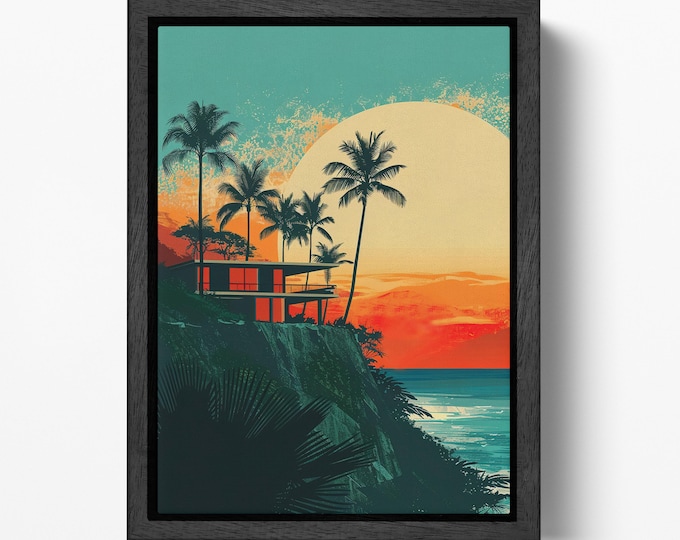 Sunset Dreams on the Coastline Canvas Wall Art Eco Leather Print, Made in Italy!