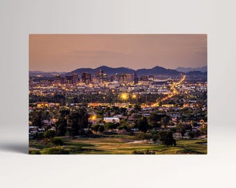 Phoenix Arizona Skyline Sunset PETA Approved Eco Leather Canvas Triptych or Single Art