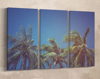3 Panel Leaves of Coconut Vintage Filter Leather Print/Large Wall Art/Tropical Wall Art/Wall Decor/Made in Italy/Better than Canvas!