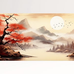 Gradazione Autunnale nel Paesaggio Giapponese Canvas Stampa su Tessuto Ecopelle Made in Italy