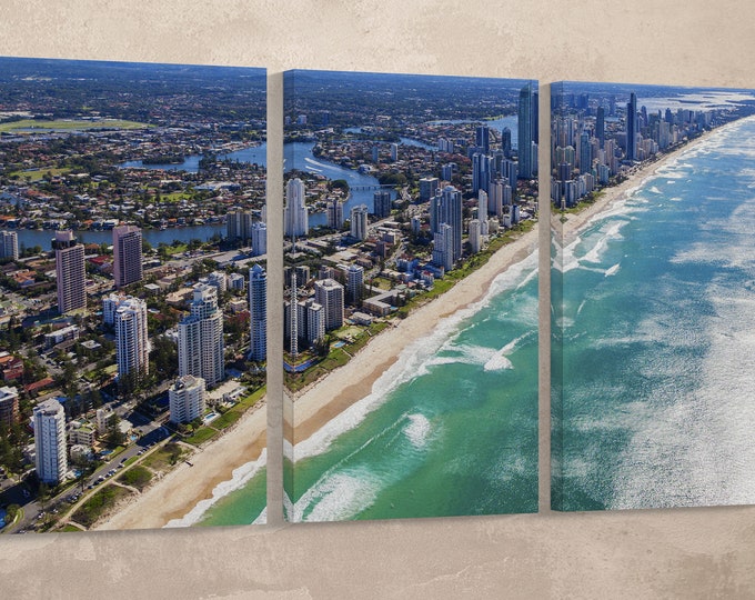 Gold Coast, Queensland, Australia Leather Print/Extra Large Wall Art/Multi Panel Wall Art/Large Wall Decor/Made in Italy/Better than Canvas!