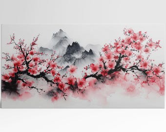 Misty Cherry Blossom Forest Wall Art PETA Approved Eco Leather Single Triptych Decor