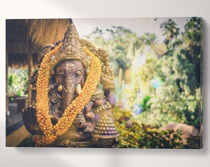 Golden Blessings of Ganesha: A Sacred Journey in Art Wall Decor Eco Leather Print, Made in Italy!
