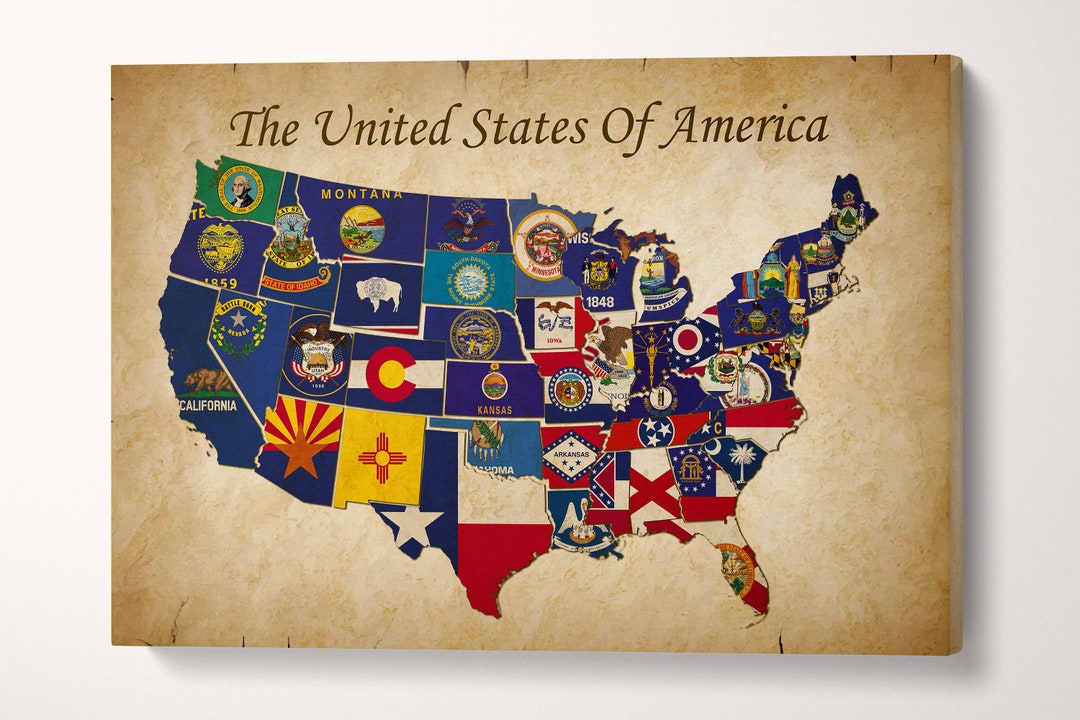 Push Pin the US Political Map Leather Print/united States of America