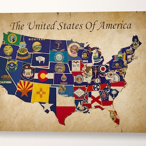 Impresión en cuero con chincheta del mapa político de EE. UU./Mapa de los Estados Unidos de América/Mapa vintage de EE. UU./Arte de pared grande/Hecho en Italia/¡Mejor que el lienzo!