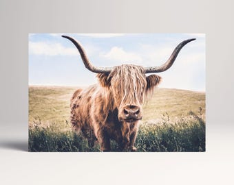 Highland Cow Scotland PETA Approved Eco Leather Canvas Multi Panel Art Color B&W