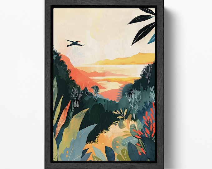 Tropical Horizon Modern Nature Wall Art Framed Eco Leather Print
