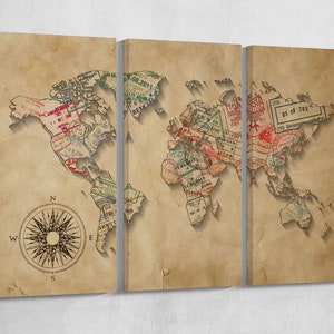 Paspoortstempels wereldkaart lederen print/visumstempels wereldkaart/grote wereldkaart/grote muurkunst/muurdecoratie/gemaakt in Italië/beter dan canvas!