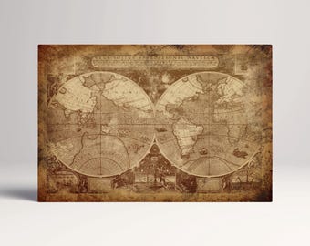 Vintage Hemispheres World Map: Vegan Leather Canvas Print