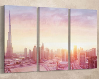 Dubai Sunrise Vegan Leather Wall Art Multi Panel Print