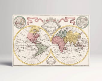 Antique World Map Mappa Totius Mundi 18th Century Eco Leather Wall Art Multi Panel