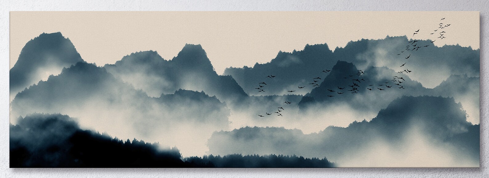 Japanese Mountain Landscape Wall Art Framed Eco Leather Canvas Print ...
