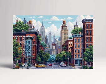 8-Bit NYC Cityscape PETA Approved Faux Leather Wall Art