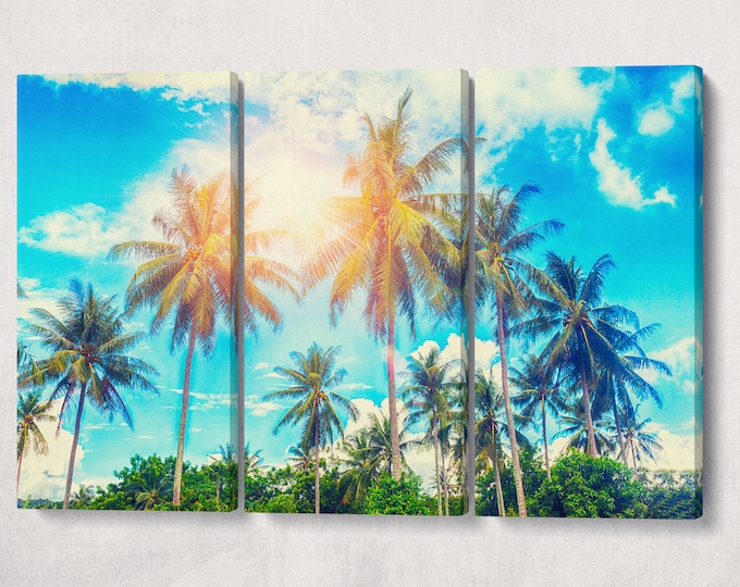 Tropical Palm Trees Canvas Eco Leather Print, Made in Italy!