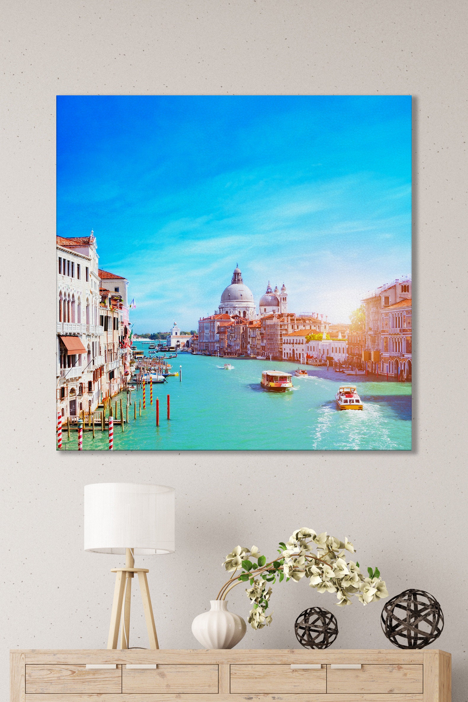 Venice Grand Canal Wall Decor Framed Canvas Eco Leather Print, Made in ...