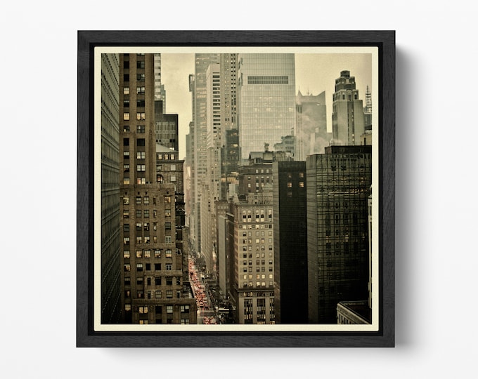 42nd Street New York Buildings Vintage Filter Canvas Wall Art Eco Leather Print, Made in Italy!