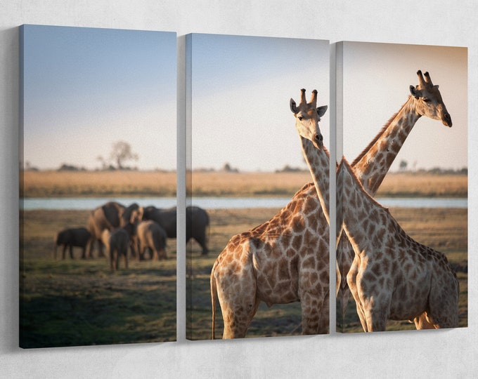 Giraffes Savanna Leather Print/Wall Art/Wall Decor/Extra Large Print/Multi Panels Print/Multi Pieces Print/Wild Animals/Better than Canvas!