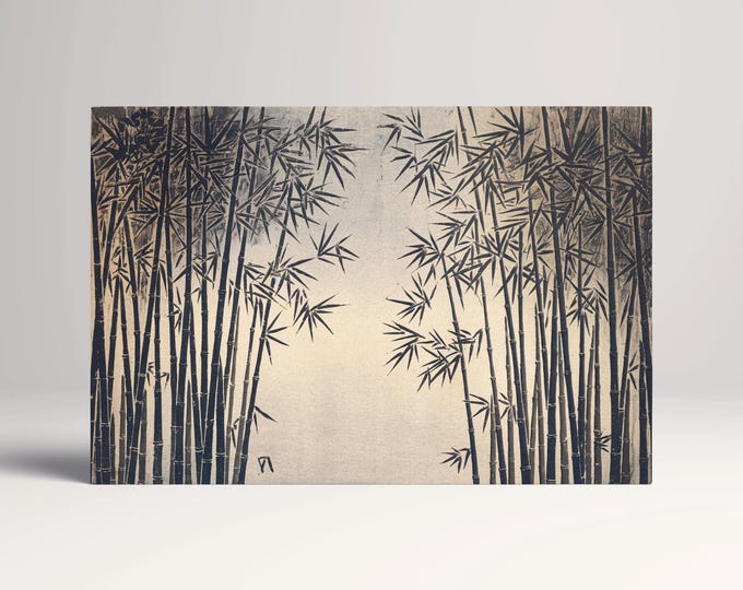 Japanese Bamboo Grove Canvas Wall Art Eco Leather Print, Made in Italy!