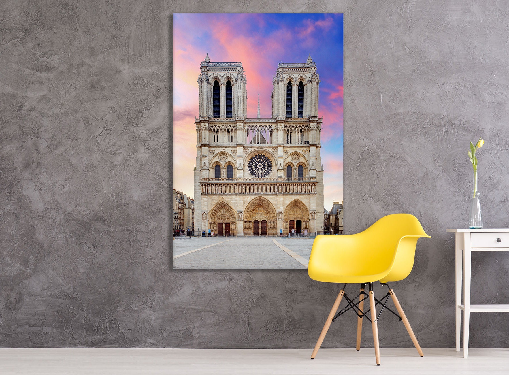 NotreDame Cathedral Facade in Paris Leather Print/Large Wall Art/Large