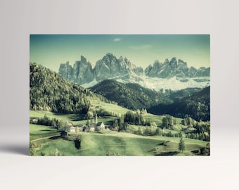 Santa Maddalena Val di Funes Dolomites PETA Approved Eco Leather Canvas Triptych Art Print