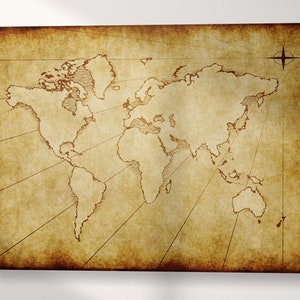Toile artistique beige grunge vieille carte du monde, impression en cuir écologique, fabriquée en Italie !