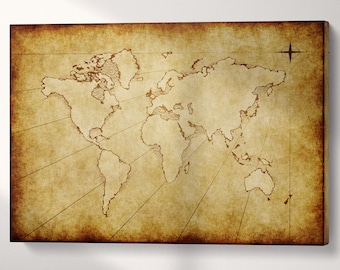 Old Grunge Beige World Map PETA Approved Faux Leather Art