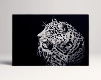 Black and White Jaguar Print: Vegan Leather Wall Art, Made in Italy