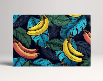 Tropical Banana Bliss Vegan Leather Wall Art Luxury Exotic Botanical Gallery Wrap
