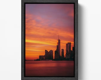 One World Trade Center Sunset NYC Skyline Vegan Leather Wall Art Luxury Cityscape Decor