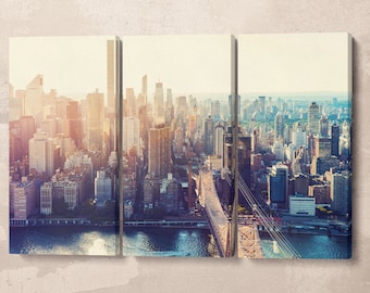 New York Skyline Aerial View Framed Wall Art Eco Leather Print